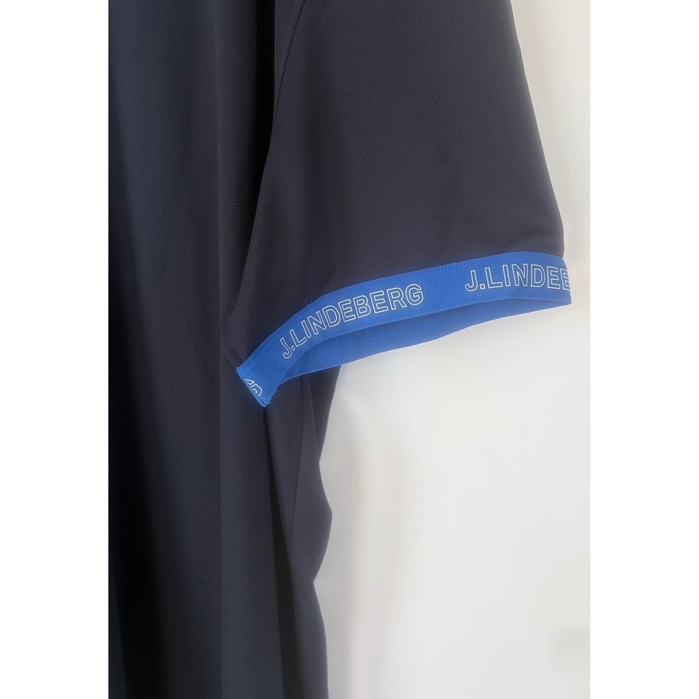 J.Lindeberg Mens‎ Regular Fit Polo Shirt Navy Blue Logo Cuffs Golf Performance - Picture 4 of 6